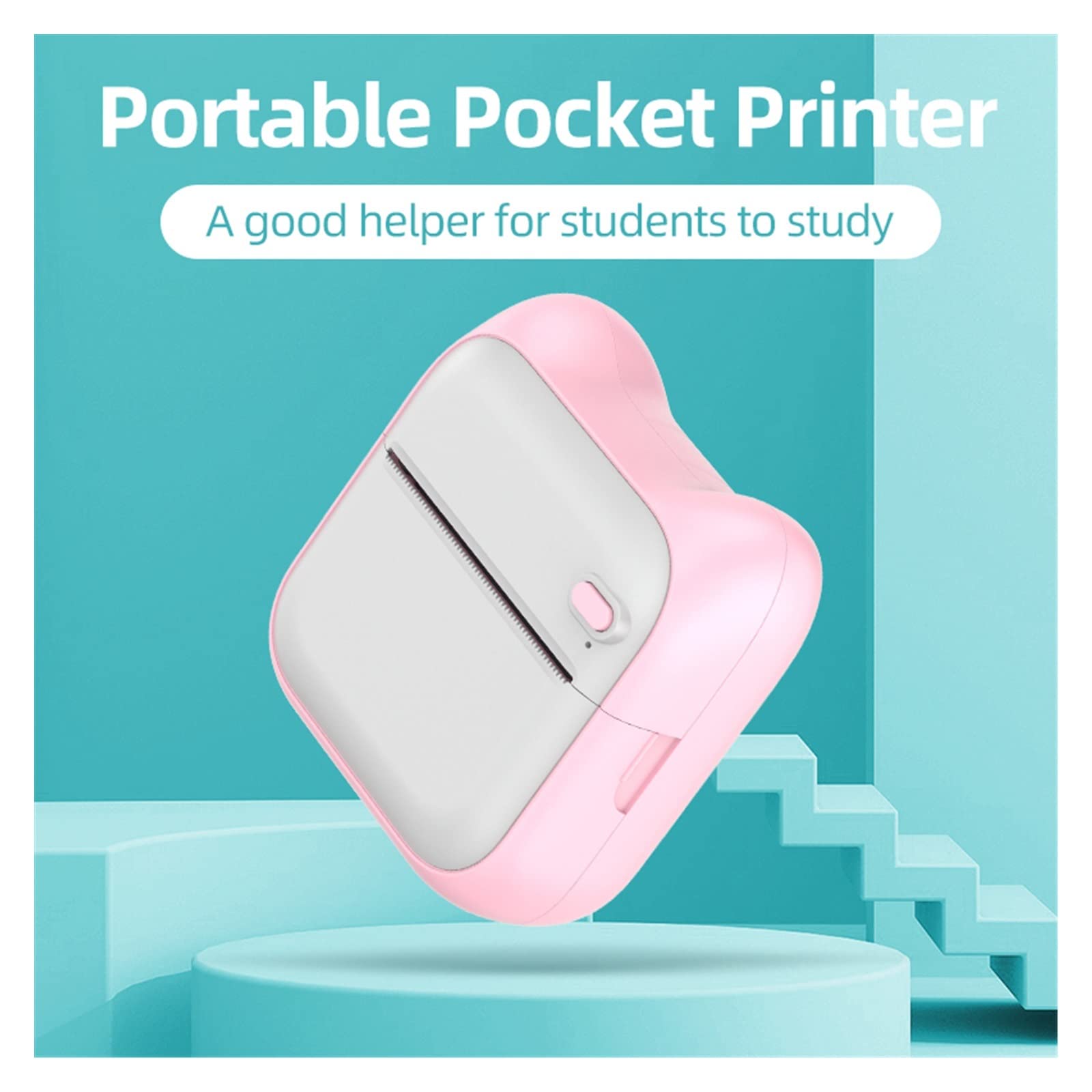 Stampante a getto d'inchiostro portatile, Mini Stampante Termica Portatile 200dpi 57mm Stampa Adesivi Senza Fili Bluetooth Senza Inchiostro Blu Rosa Tasca Note Stampante Lista delle Cose da Fare Asciu