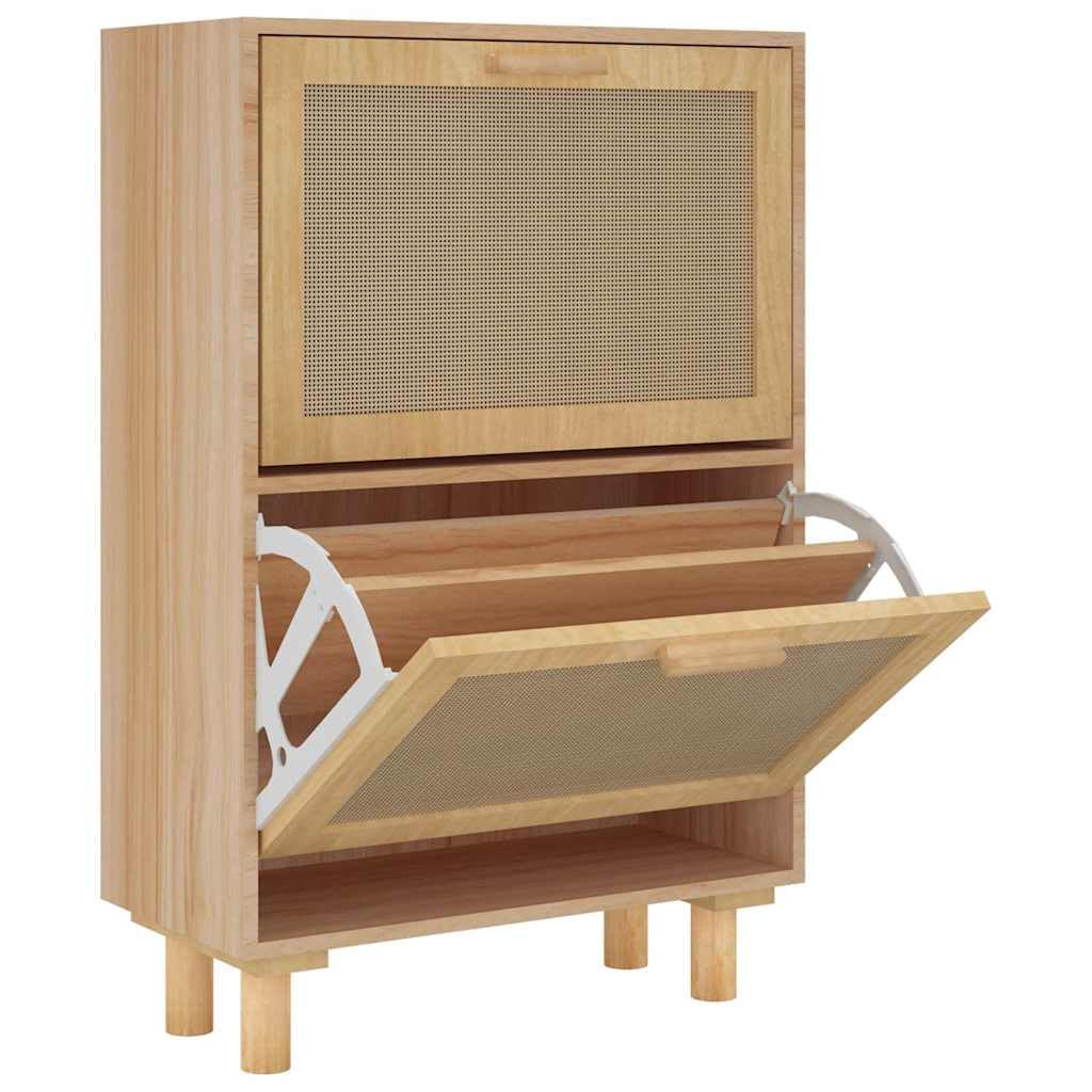 vidaXL Zapatero Estantería Zapatos Almacenamiento Recibidor Entrada Pasillo Sala de Estar Madera Contrachapada Marrón Ratán Natural