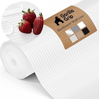GORILLA GRIP Shelf Liner, Non-Adhesive Cabinet Liners, 20"x10' White | DuraGuard Ribbed Plastic for Kitchen Drawers, Shelves, Refrigerator, Pantry Storage, Bathroom Closet, Waterproof, BPA Free