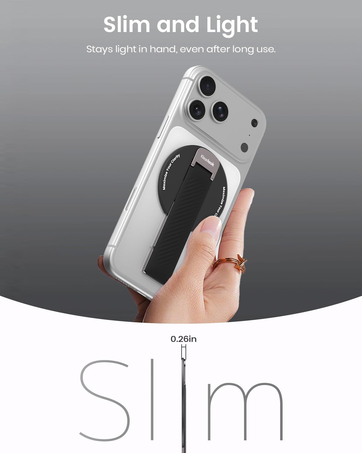 2026 Klearlook for MagSafe Phone Grip with Silicone Finger Strap, Removable Magnetic Phone Ring Holder with Adjustable Kickstand, Finger Phone Ring Grip for iPhone 17/16/15/14/13/12 Series, Black - Image 3