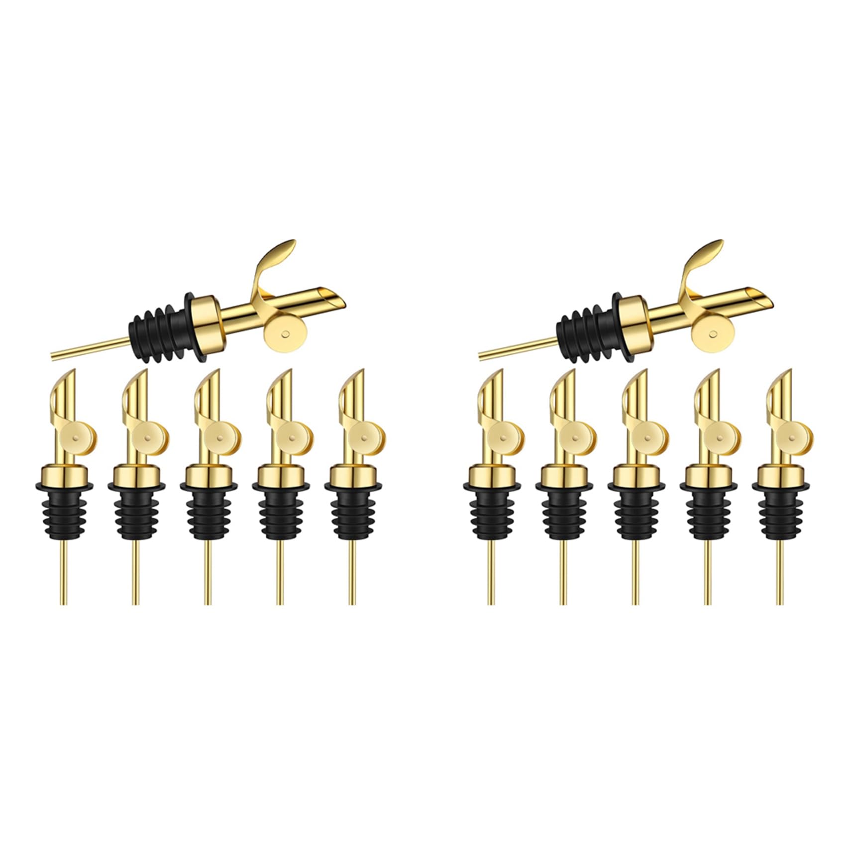 Hndhbfgrt 12Pcs Weighted Stainless Steel Liquor Bottle Pourers Auto Flip Olive Oil Dispenser Spout Balsamic Alcohol Pourer (Gold)