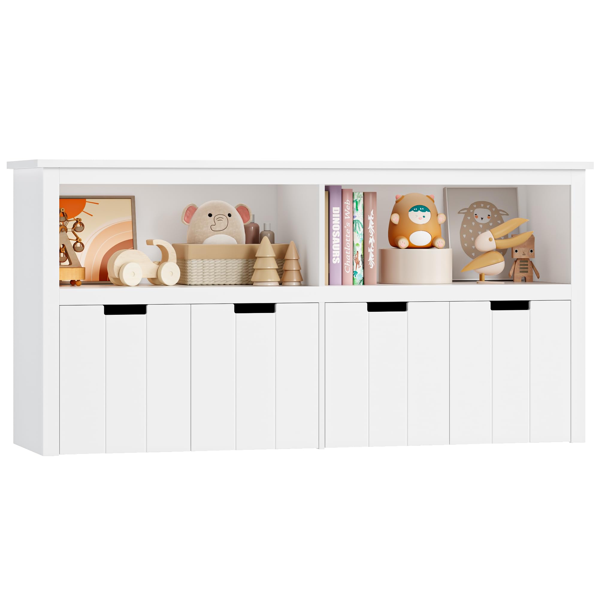 FOREHILL Mueble Almacenaje Juguetes, Mueble Juguetes Organizador, Estanteria Montessori, Estanteria Infantil, Libreria Montessori Infantil, con Ruedas, para Salón, Blanco, 120x33x61,5cm