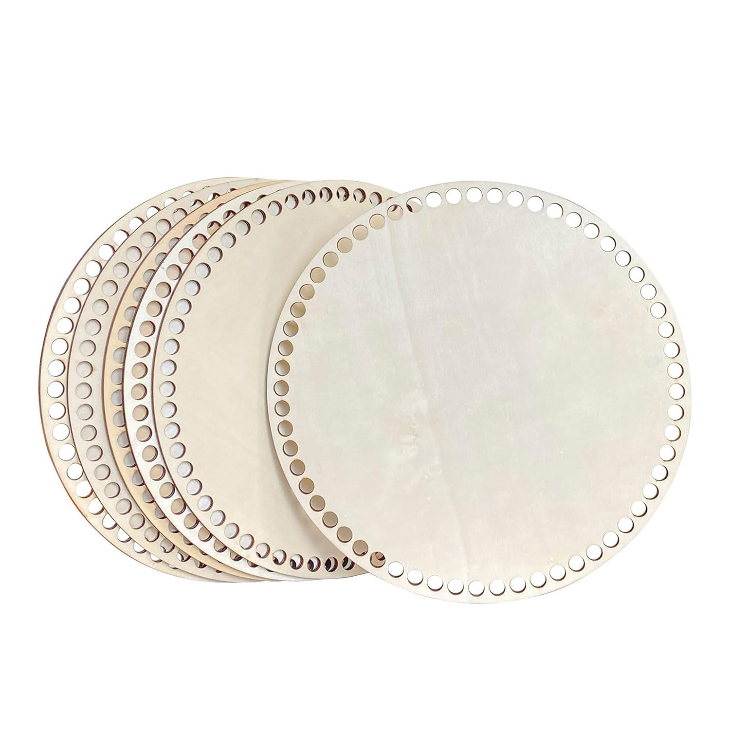 Haoser Unfinished Wooden Round 15cm Basket Base for Crochet Weaving Knitting Base for Crafts, Wood Base Laser Cut with Hole, Wooden Baskets Circle for Crochet DIY (Pack of 6)-image-20