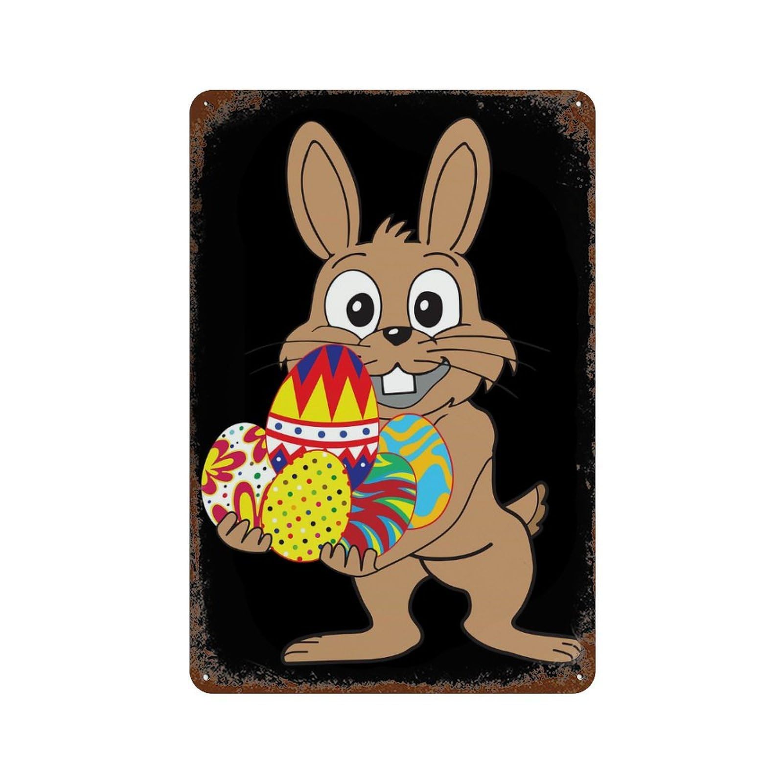 Aged Metal Wall Plaque with Bunny Rabbit Cony Design 11.8"x7.9", for Shed, Workshop And Garage Wall Decor, Decorative Metal Wall Art