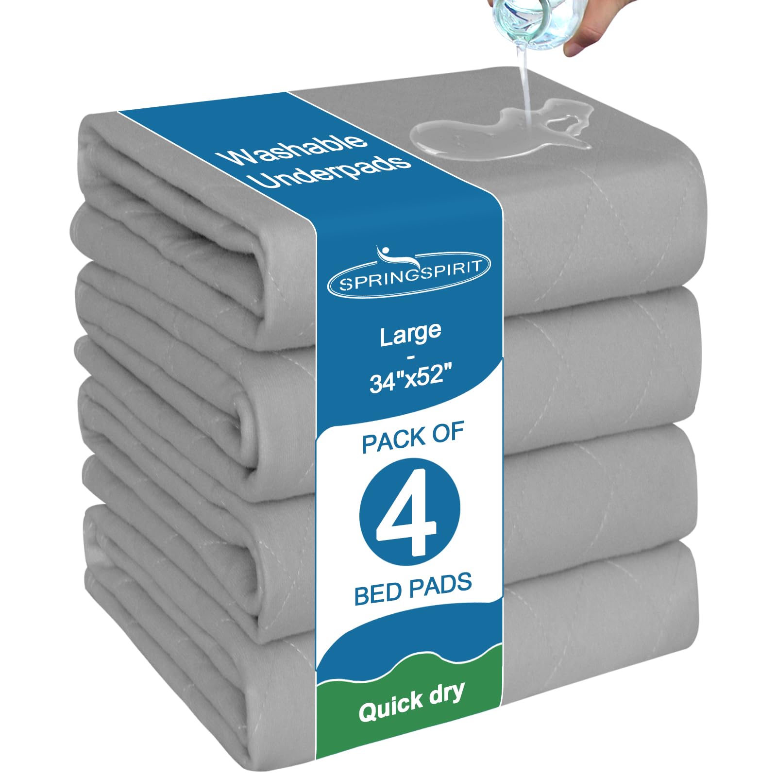 Bed Pads Washable Waterproof(4 Pack, 34 x 52), Washable and Reusable Anti Slip Incontinence Pee Pads for Adults, Elderly, Kids, Toddler and Pets, Grey