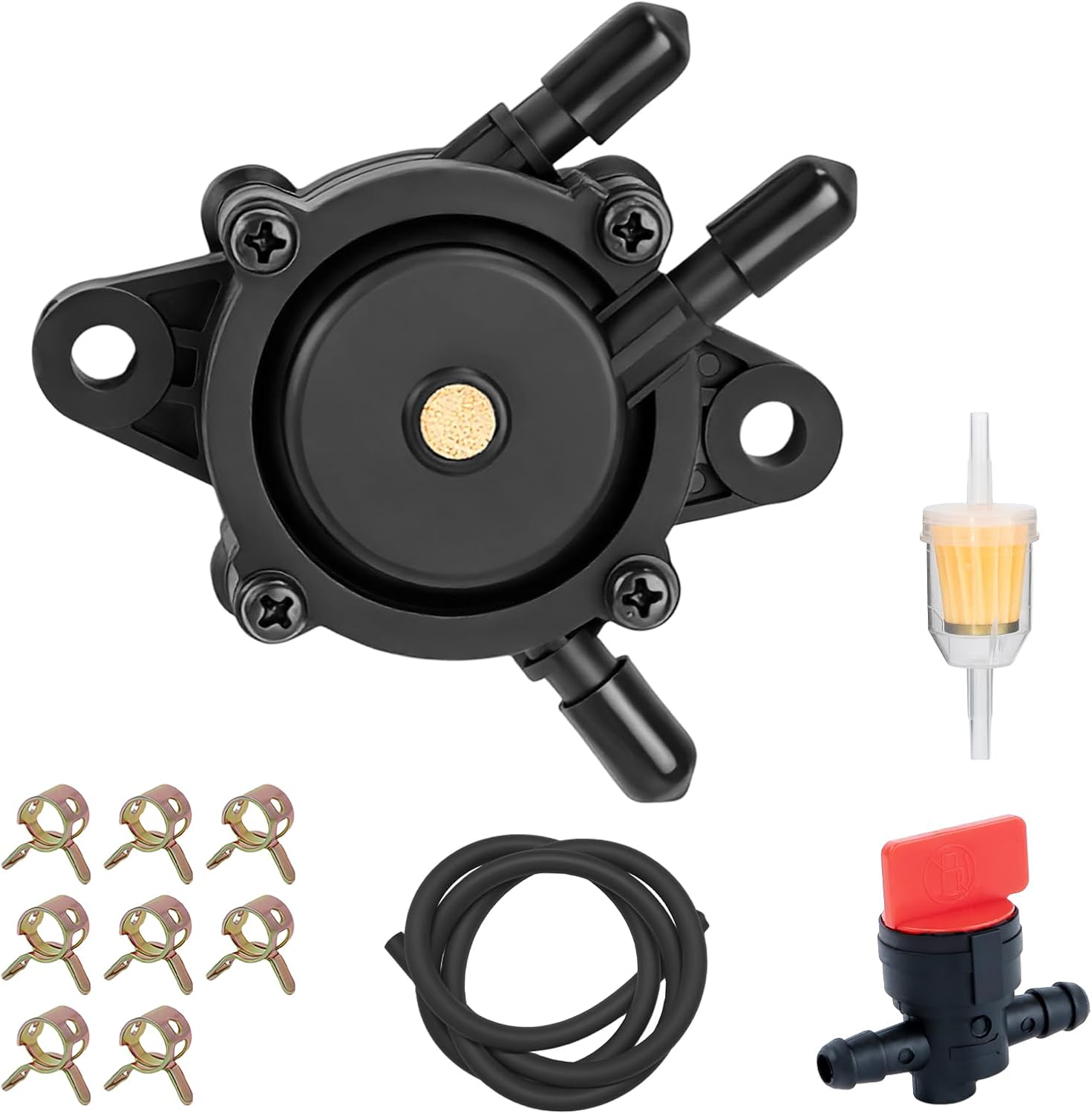 Fuel Pump with Filter and Hose, Fuel Pump Replacement for Kohler 17HP-25HP Briggs and Stratton Mikuni John Kawasaki Yamaha Golf Cart Small Engine Lawn Mower Tractor, Replace 808492 808656
