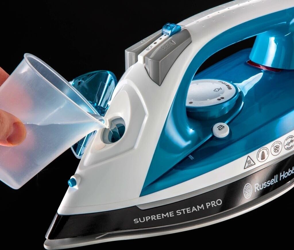 Russell Hobbs Supreme Steam Pro - Plancha de Ropa de Vapor (2600 W, Suela de Cerámica, Azul y Blanco) - ref. 23971-56