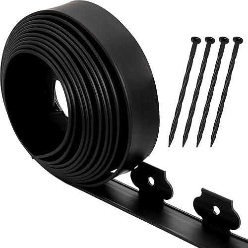 Miniatura 3 de ZEAYEA Borde de paisaje sin excavación de 20 pies con 18 picos de anclaje, borde negro de jardín de alta resistencia de 2 pulgadas, borde