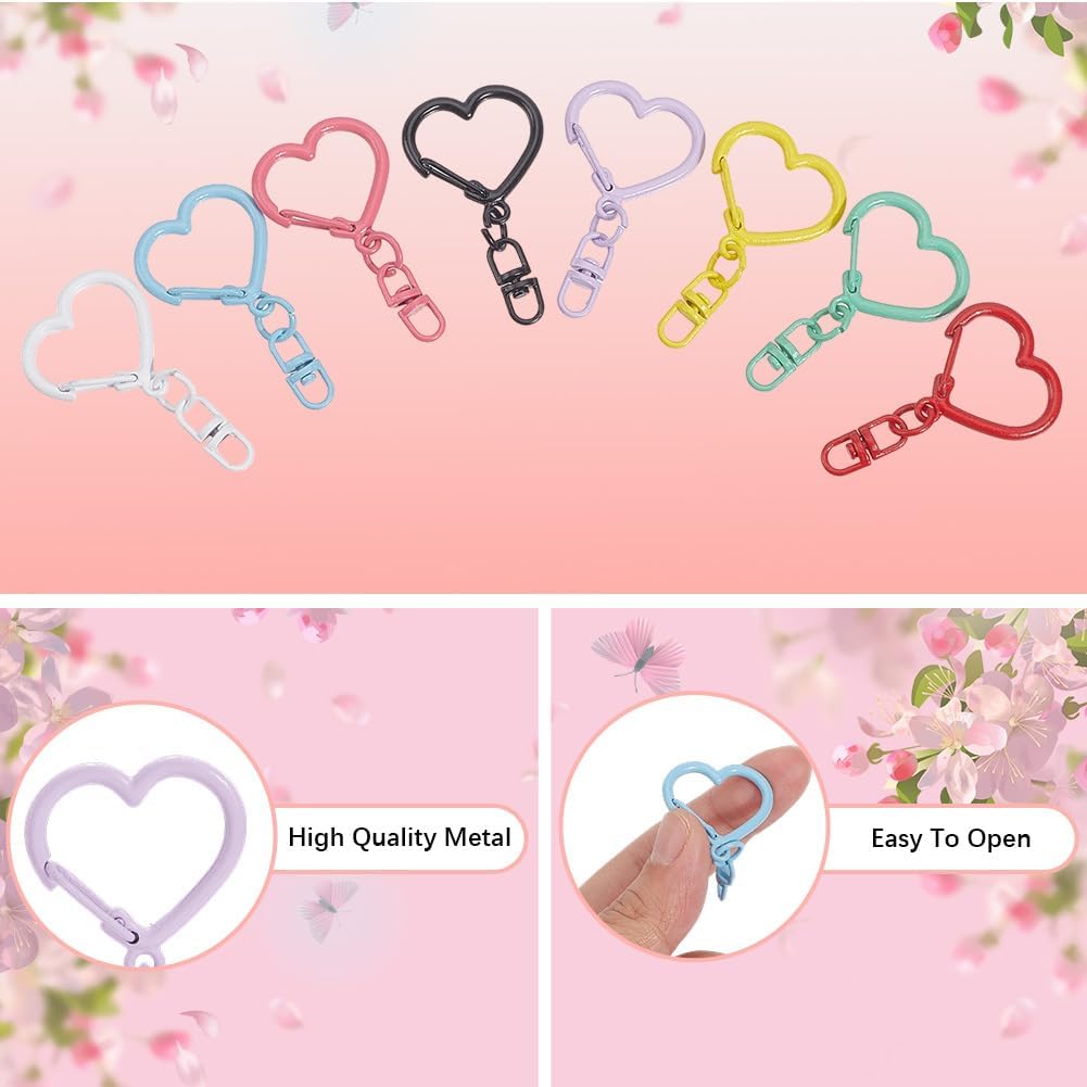 48Pcs 8 Colors Heart Keychain Clasp Color Swivel Clasp Hooks Bulk Colorful Cute Metal Keyring Lobster Claw Heart Trigger Spring Buckle Key Chain Snap Hook for DIY Making Purses Keys Decor - Image 4