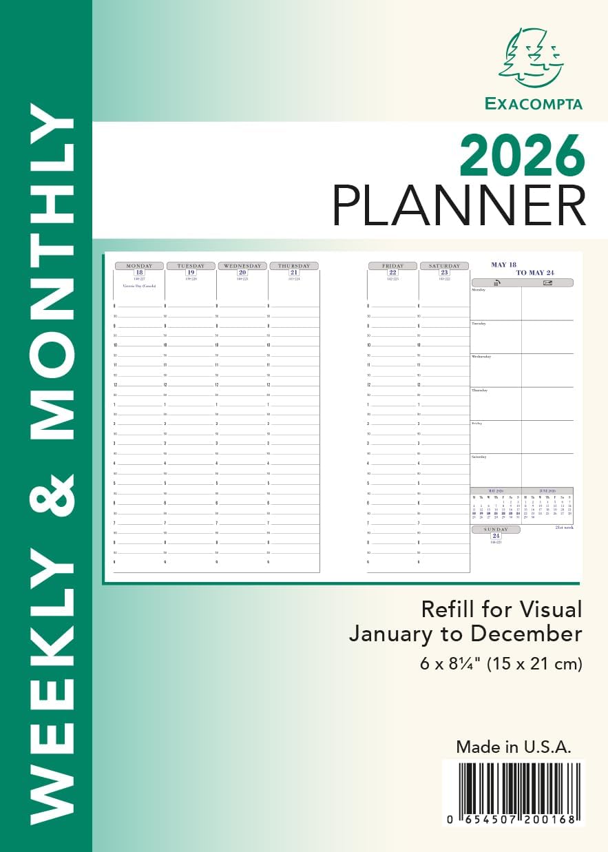Exacompta 2026 Refill For Visual Planner - Time Management Appointment Organizer