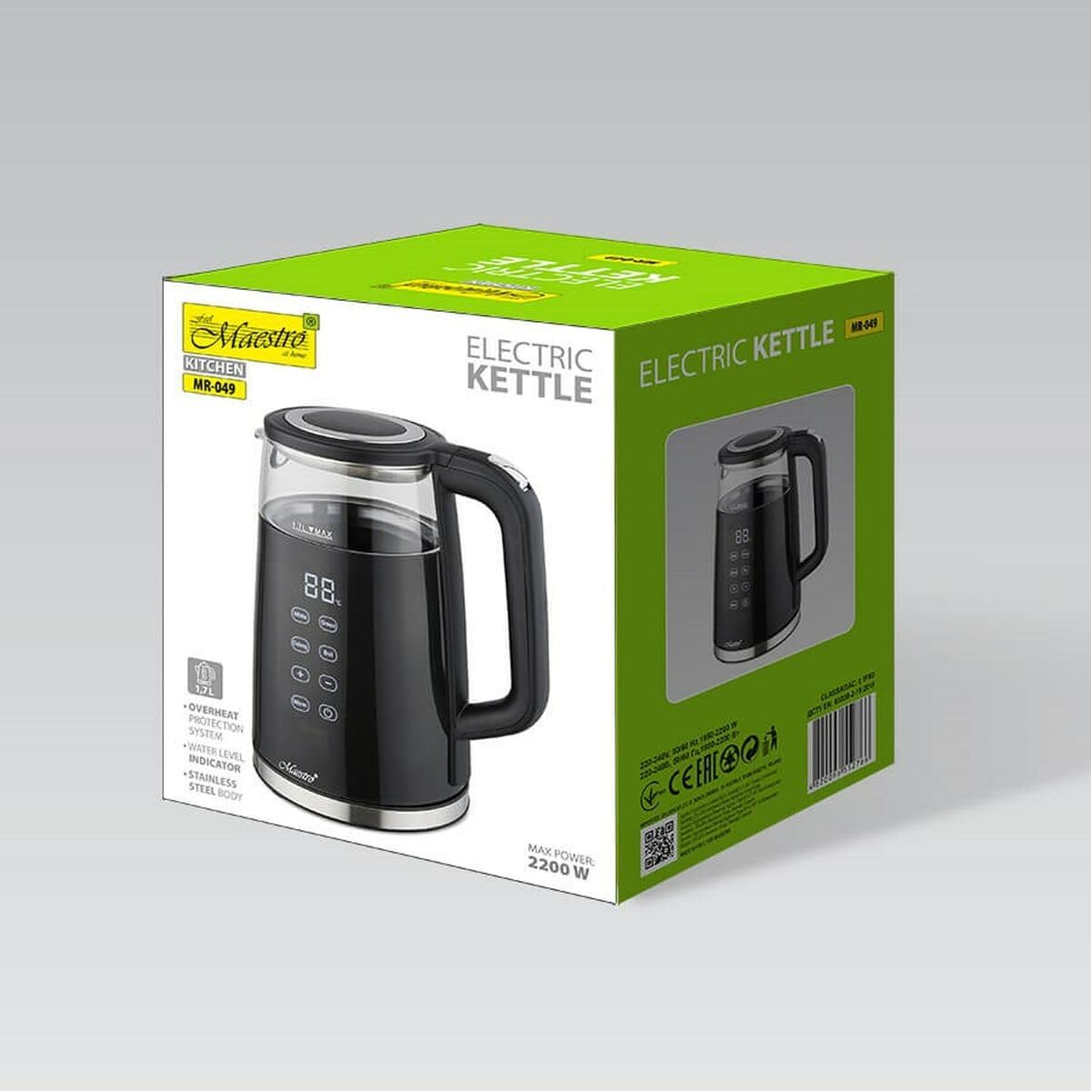 Hervidor MR-049 Negro Transparente Cristal Vidrio de Borosilicato 2200 W 1,7 L