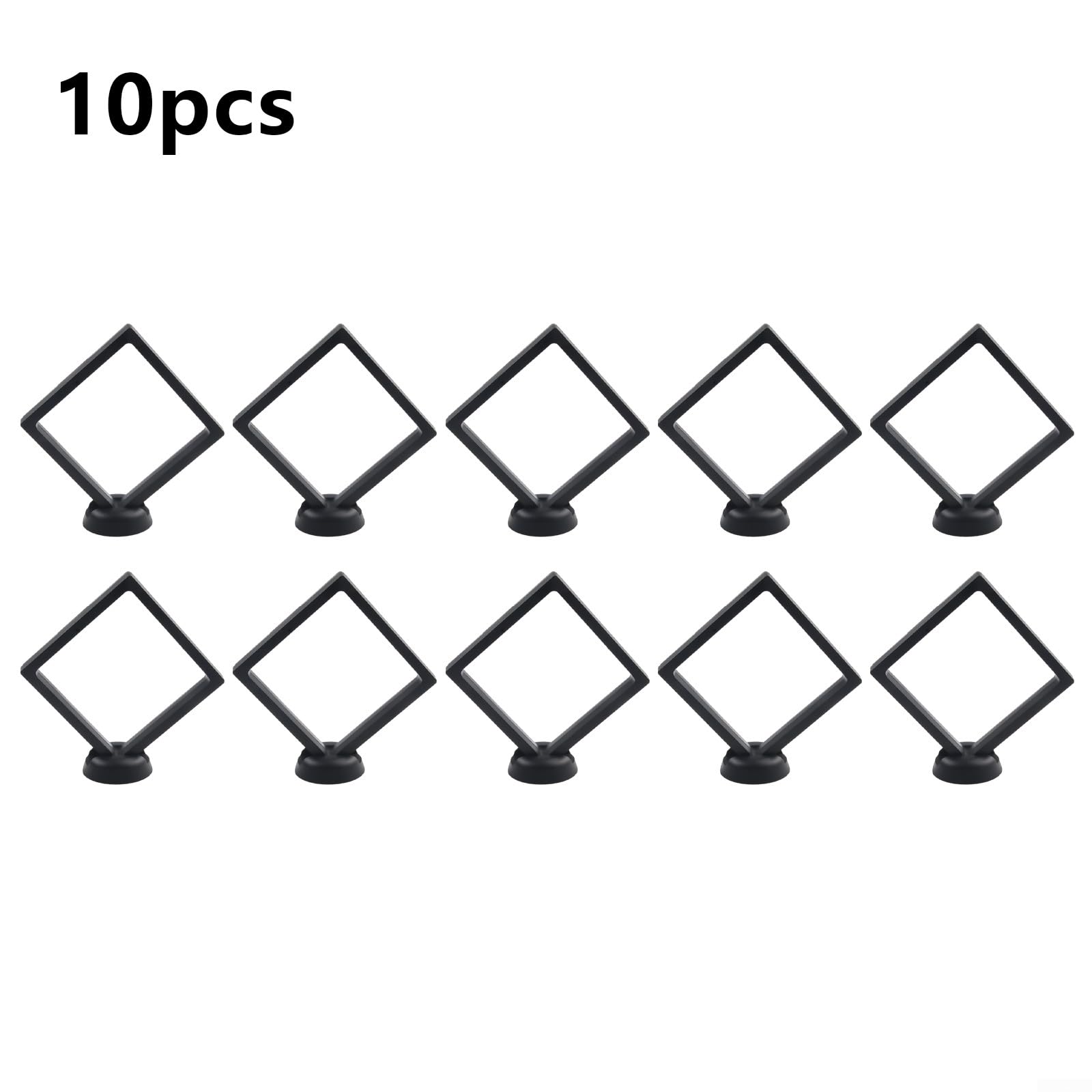 Set De 10 Expositores Flotantes 3D Para Monedas Y Sellos – Marco De 110x110 Mm Con Base Multifuncional En Negro