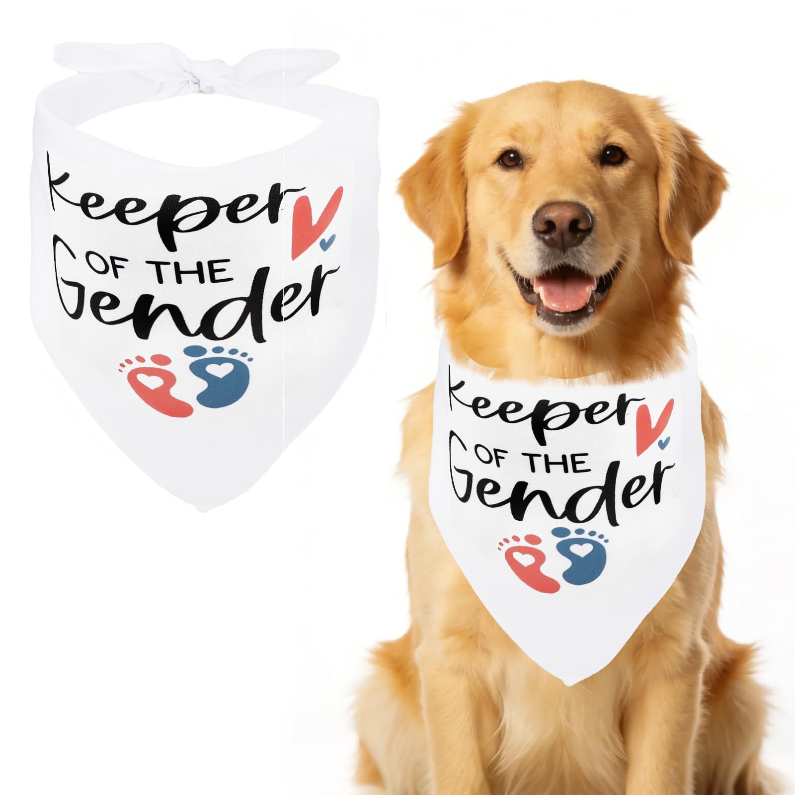 KEUKORZ Hunde Halstuch Gender Reveal Weiß „Keeper of the Gender“, Verstellbares Hunde Bandana Dreieckstuch für Mittelgroße und Große Hunde, Hundezubehör Halstuch für Ankündigung