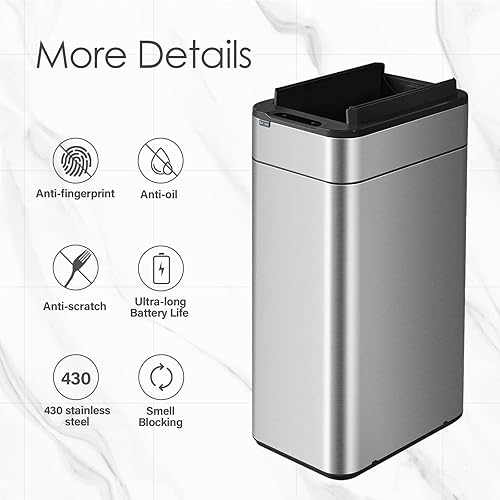 Miniatura 7 de Kitchen Trash Can - ELPHECO - 40 Liter  10.6 Gallon Automatic Trash Can with Butterfly Lid, Brushed Stainless Steel Finish, Motion Sensor Garbage