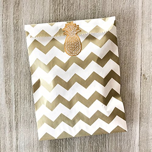 Outside the Box Papers Gold and White Chevron Treat Sacks 5.5 x 7.5 48 Pack Gold, White