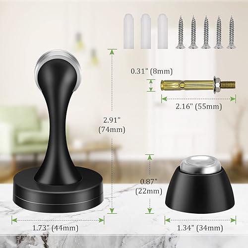 Miniatura 2 de Topes magnéticos para puerta, topes de puerta negros para la parte inferior de la puerta, montaje en pared, protector de pared magnético resistente,