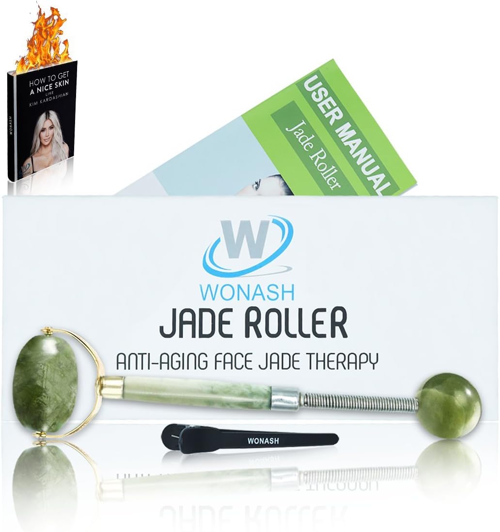 Top Rated Jade Roller for Face by Wonash | 100% Natural Jade Stone | Bonus Ebook | 100% Handmade | Anti-Aging, Anti-Wrinkle Beauty Skincare Tool | for Face, Neck & Eyes