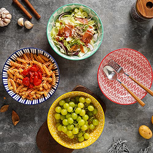 Selamica Ceramic 30 Ounce Large Pasta Bowls 8 Inch Serving Bowls Wide And Shallow Microwave Dishwasher Safe Bowls Set Of 4, Assorted Corlors #TOP5