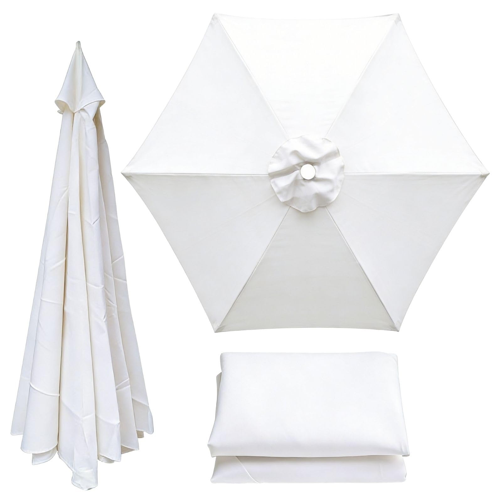 Patio Umbrella Replacement Canopy 6 Ribs Canopy Only Fits 2m 2.15m 2.3m 2.5m 2.7m 2.8m 3m Beige Khaki Blue Dark Green and 20+ Colors UV Protected Waterproof Fabric Top(Pure white,2m/6.6ft)