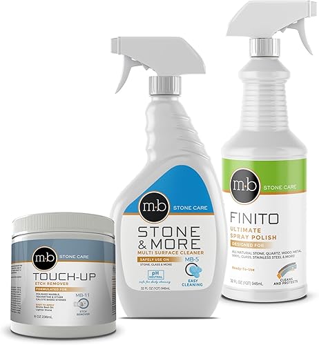 MB Stone Care Kit de reparación de mármol MB-5 limpiador multisuperficie, esmalte en aerosol Finito y removedor de retoque MB-11 listo para usar (1
