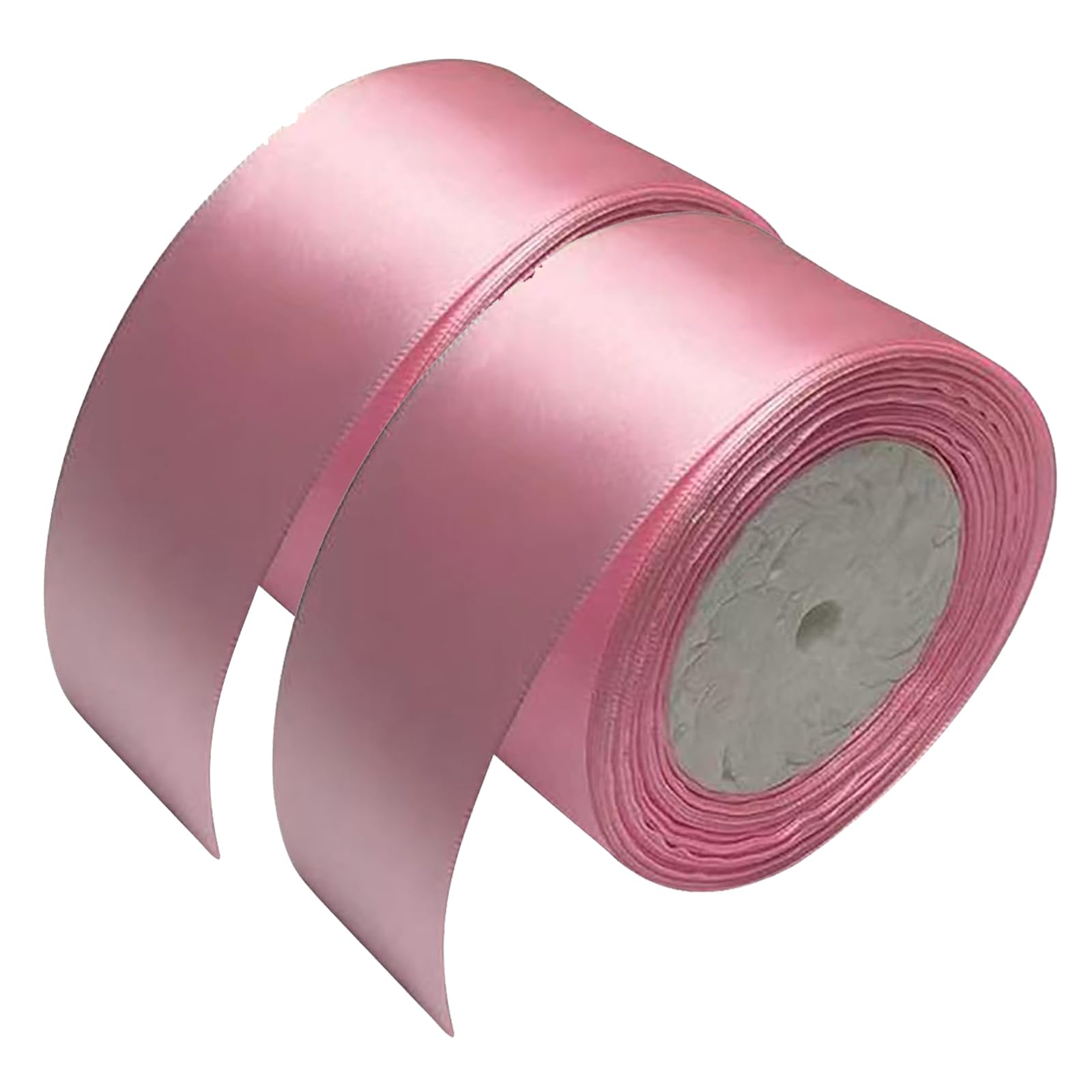 Chenkou Craft Solid Satin Ribbon Ribbons 50 Yards (2 Rolls) Summer Pink Craft Bow Party Decoration Packing Ribbons (Pink, 2"(50mm))
