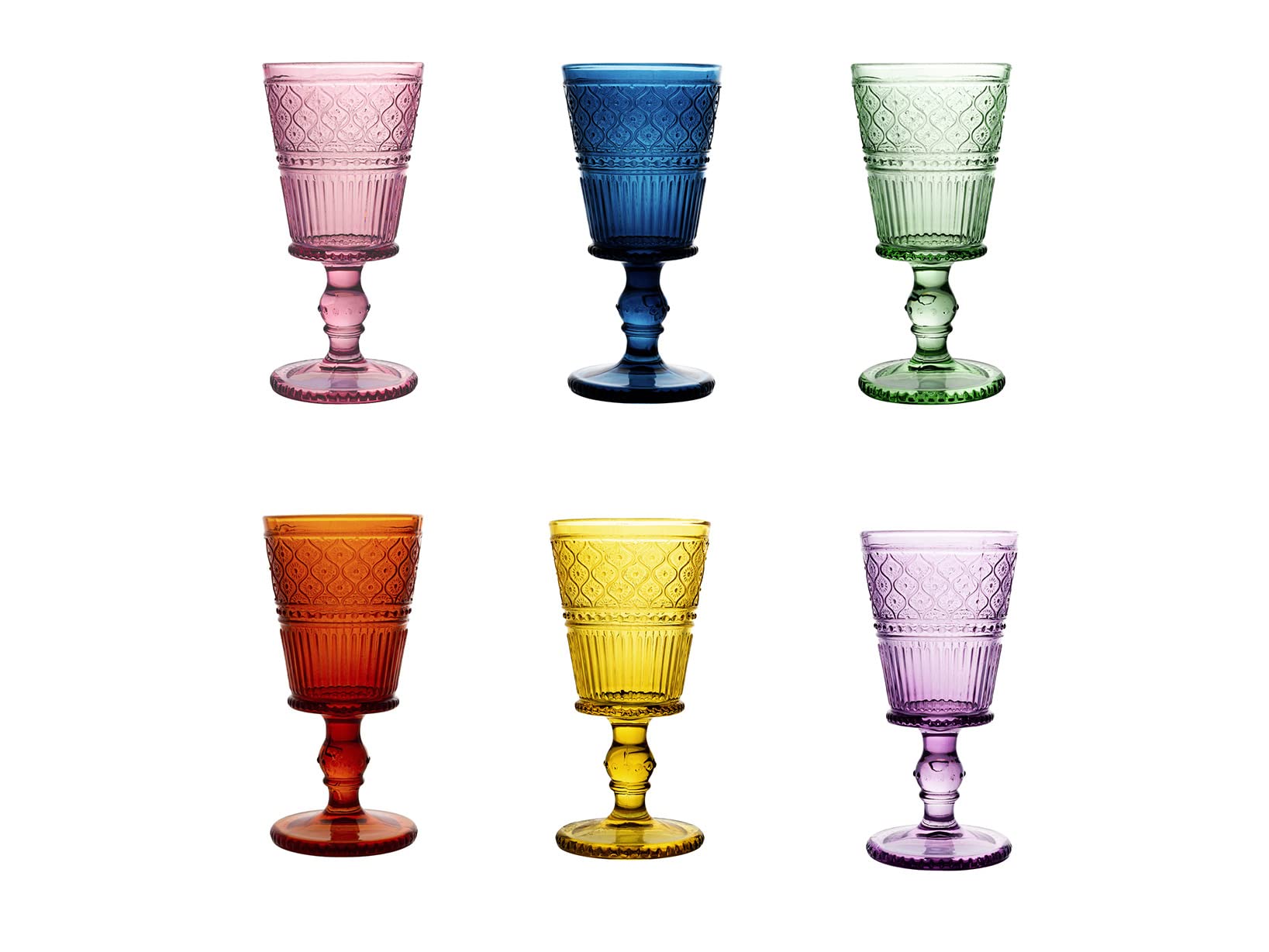 H&H Set 6 Gläser Romantik aus farbigem Glas 24 cl
