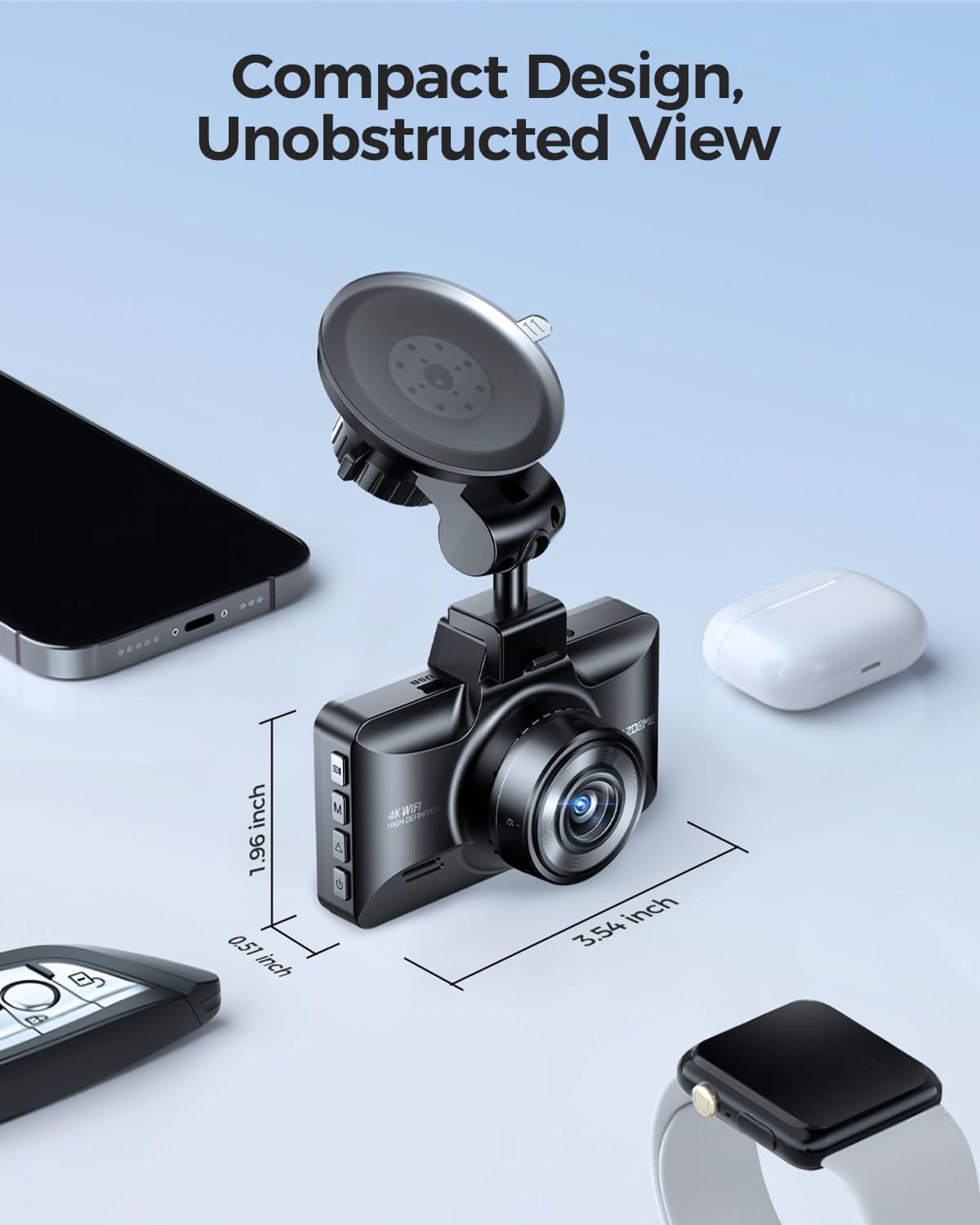 AZDOME Caméra embarquée Avant arrière 4K + 1080P, WiFi 4K, avec Carte SD 64 Go, Double caméra de Voiture avec Super Vision Nocturne, WDR, ADA, Enregistrement en Boucle, accéléromètre, Surveillance du