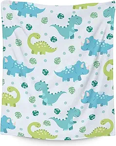 Dinosaur Blanket Gifts - 30"x40" Cute Throw for Girls & Boys - Blue Soft Fuzzy Blankets for Couch & Office