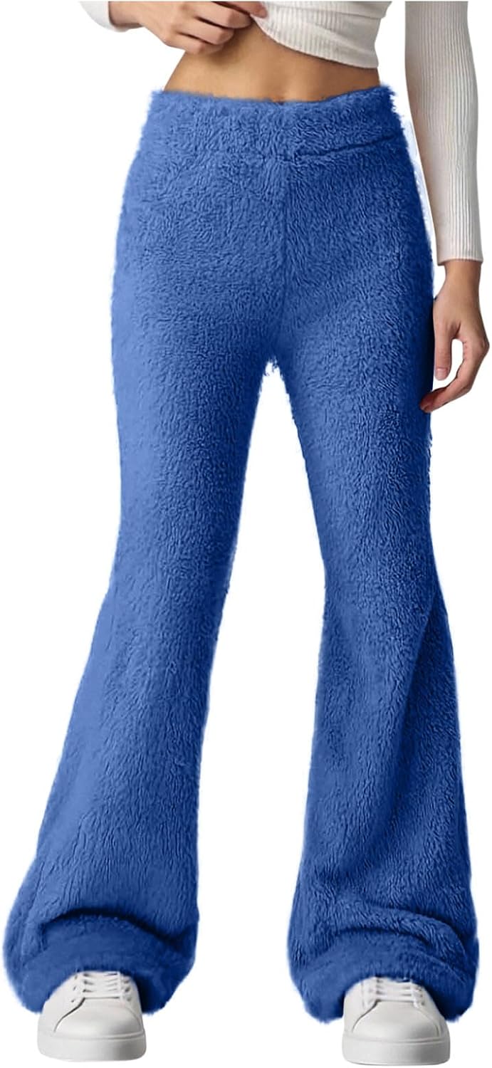 Womens Winter Cozy Lounge Pants Warm Soft Fluffy Fuzzy Fleece Pajama Bottoms Sleepwear High Waisted Long Trousers