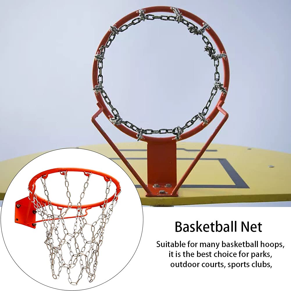Rete da basket in acciaio inox, 12/13 ganci anti-caduta anti-frusta, catena resistente di ricambio per pallacanestro, per esterni interni e basket, sport per tutte le stagioni (argento, 12 ganci)