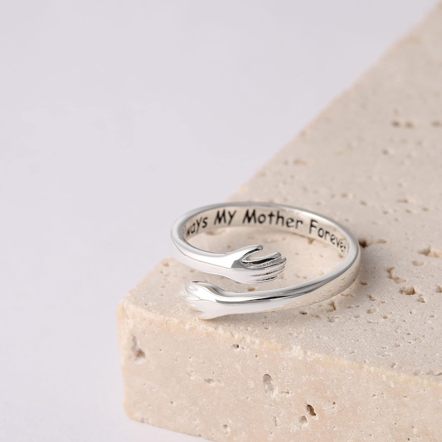 STROLLGIRL 925 silver I love you engraved hug ring sterling silver adjustable hugging hand ring for mother daughter sister
