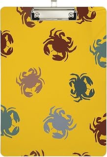 Portapapeles de cangrejos coloridos sobre amarillo, portapapeles acrílicos para oficina, tamaño carta A4, 12.5 x 9 pulgadas, clip plateado