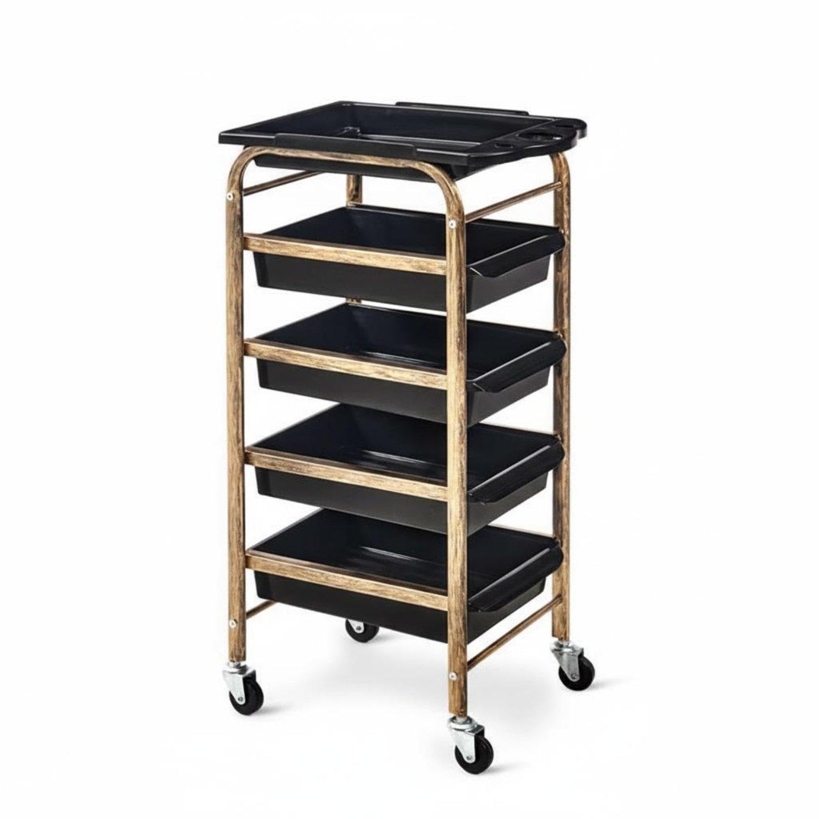 CALANDIS Hairdressing Trolley Multifunctional Salon Rolling Cart Detachable Drawers Barber Tool Trolley for Hair Stylists, Spa Technicians, Barbershop, Home Gold Iron Wheel-picture-54