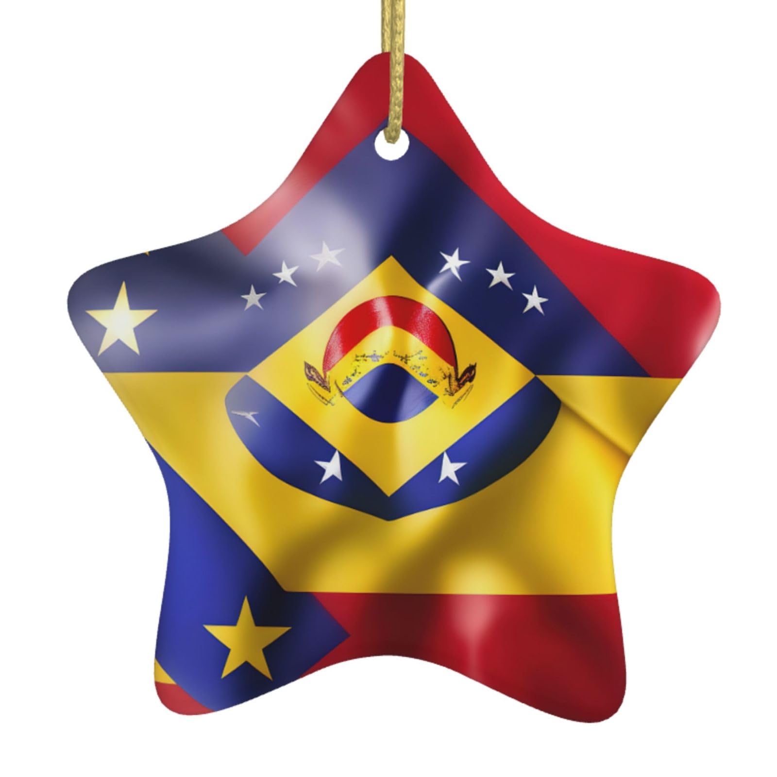 Nbtghga White Flag Of Venezuela Print Christmas Ornaments, Ceramic Hanging Ornament, Round Shape Decorations