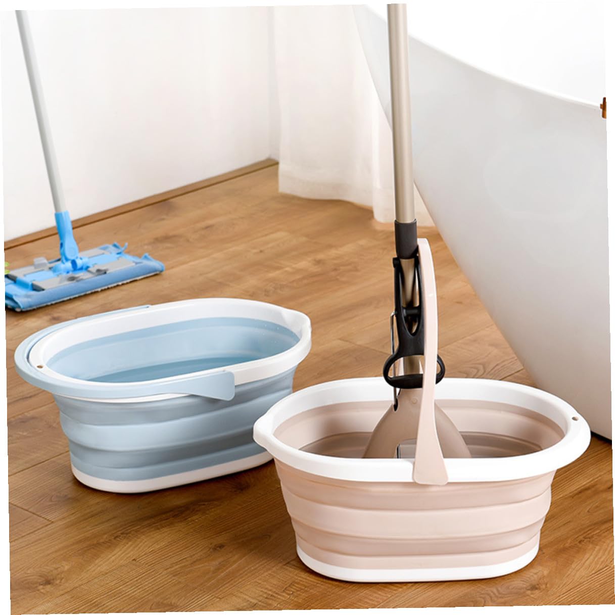 Cubo de Plástico Portátil Fregona Plegable PP Beige