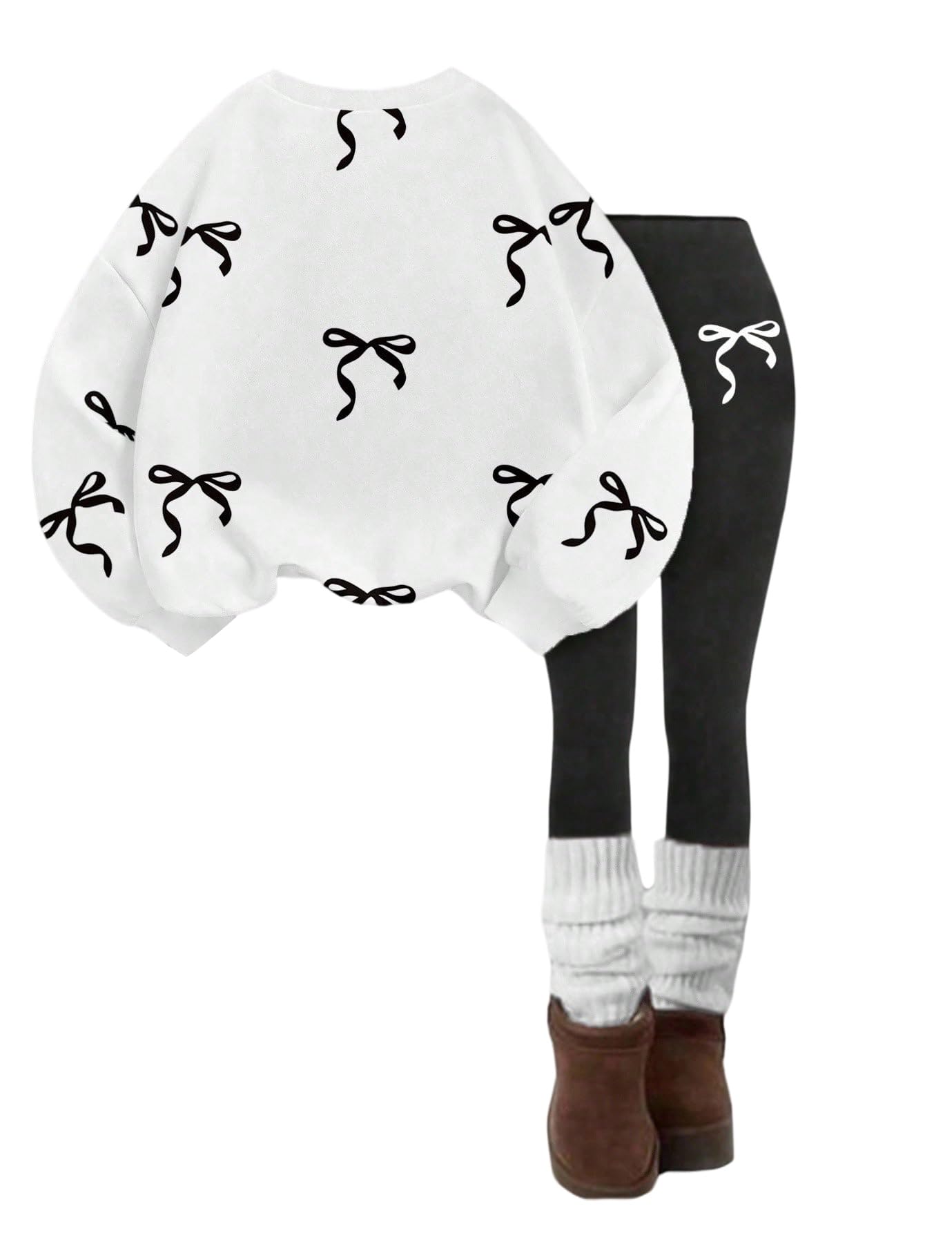 SweatyRocks Dziewczęcy dwuczęściowy zestaw strojów dla dzieci w wieku 8-12 lat, legginsy i top, bluza z kokardką, 2-częściowy strój dla nastolatek i dziewcząt