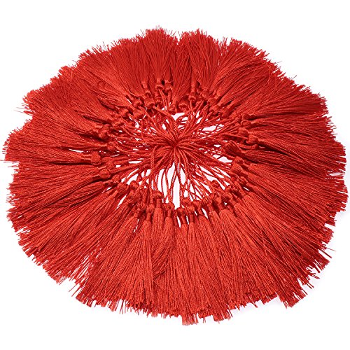Image of VAPKER 100 Pieces Red Tassels 13cm /5-Inch Silky Handmade Soft Tassels Floss Bookmark Tassels with 2-Inch Cord Loop for Jewelry Making, DIY Projects, Bookmarks
