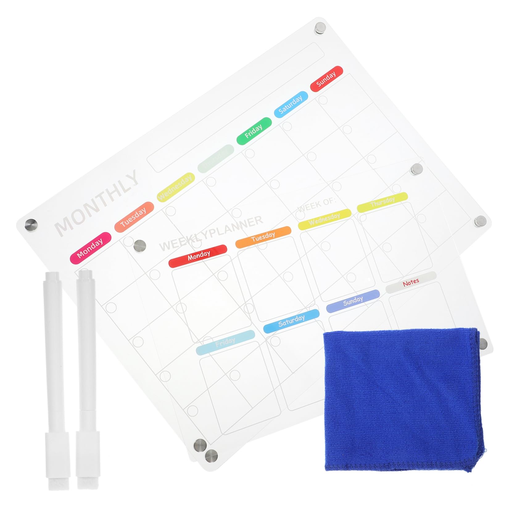 2sets Lavagna Cancellabile Per Frigorifero Planner Giornaliero e Mensile Acrilico Accessori Per Organizzazione Famigliare Facile Usare e Riutilizzabile