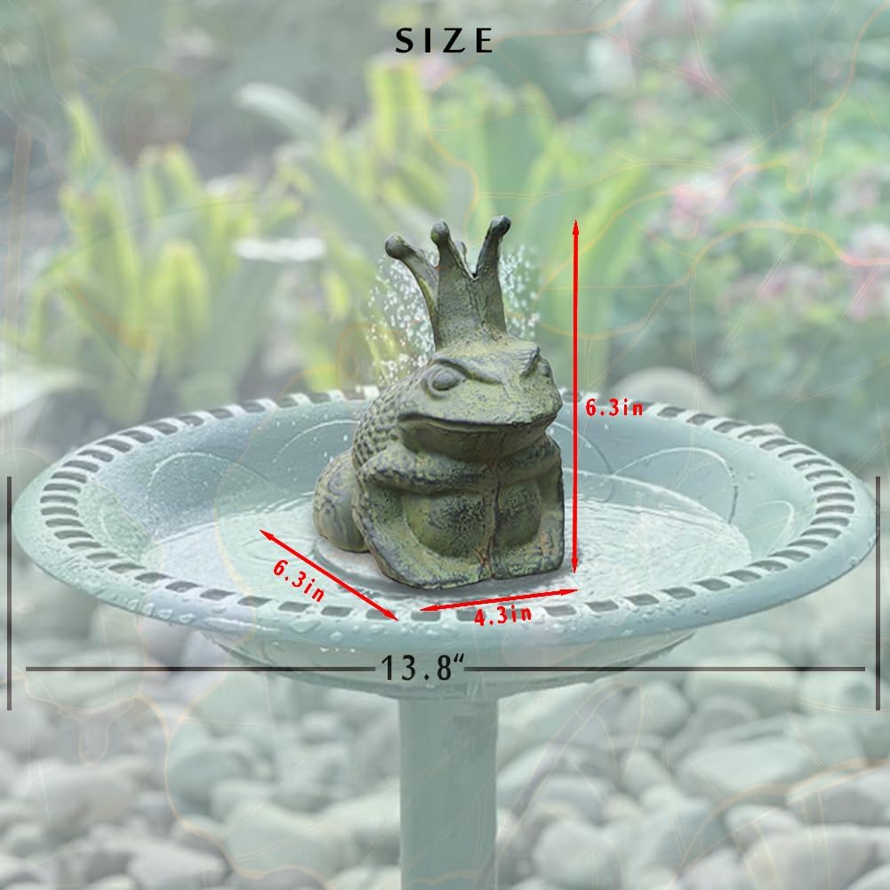 Cast Iron Frog Garden Statue Decor, Frog Pond Sitter Figurine, Frog Sculpture 6.3inches with Crown for Patio, Frog Garden Accent, Cute Outside Ornament, Heavy Duty Weights 4.4lbs