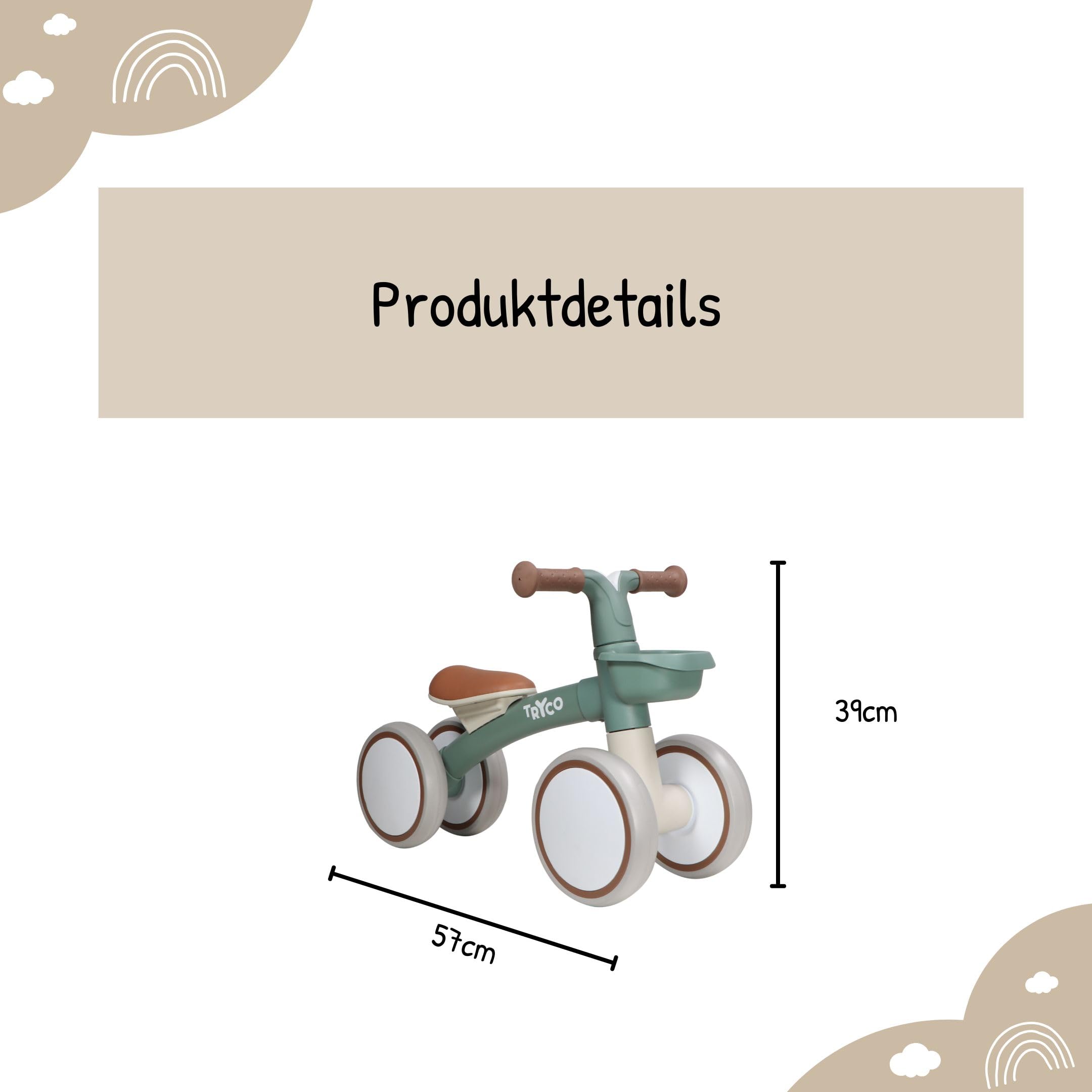 Lauflernrad Tryco First Bike Luna – Personalisierbar mit Namen – Kinderlaufrad aus Holz – Ab 2 Jahren – Balance Bike mit Namen