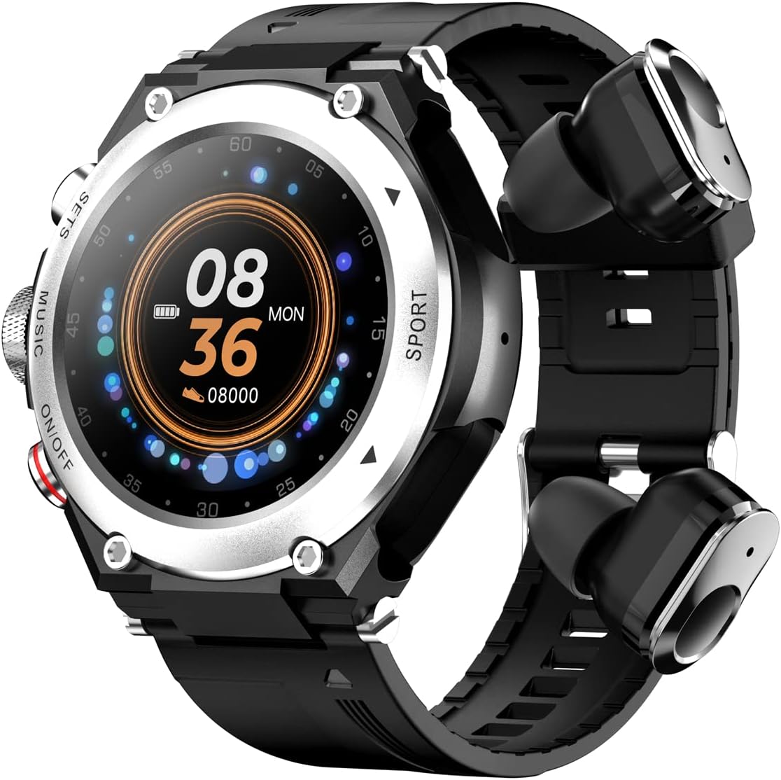 Tuanzi T92 Smart Watch with Earbuds MP3 Bluetooth Headset 3 in 1 1.28 Inch Smartwatch Built-in Wireless Earbuds Speaker Round Fitness Tracker Music Player Health Monitor (Silver)