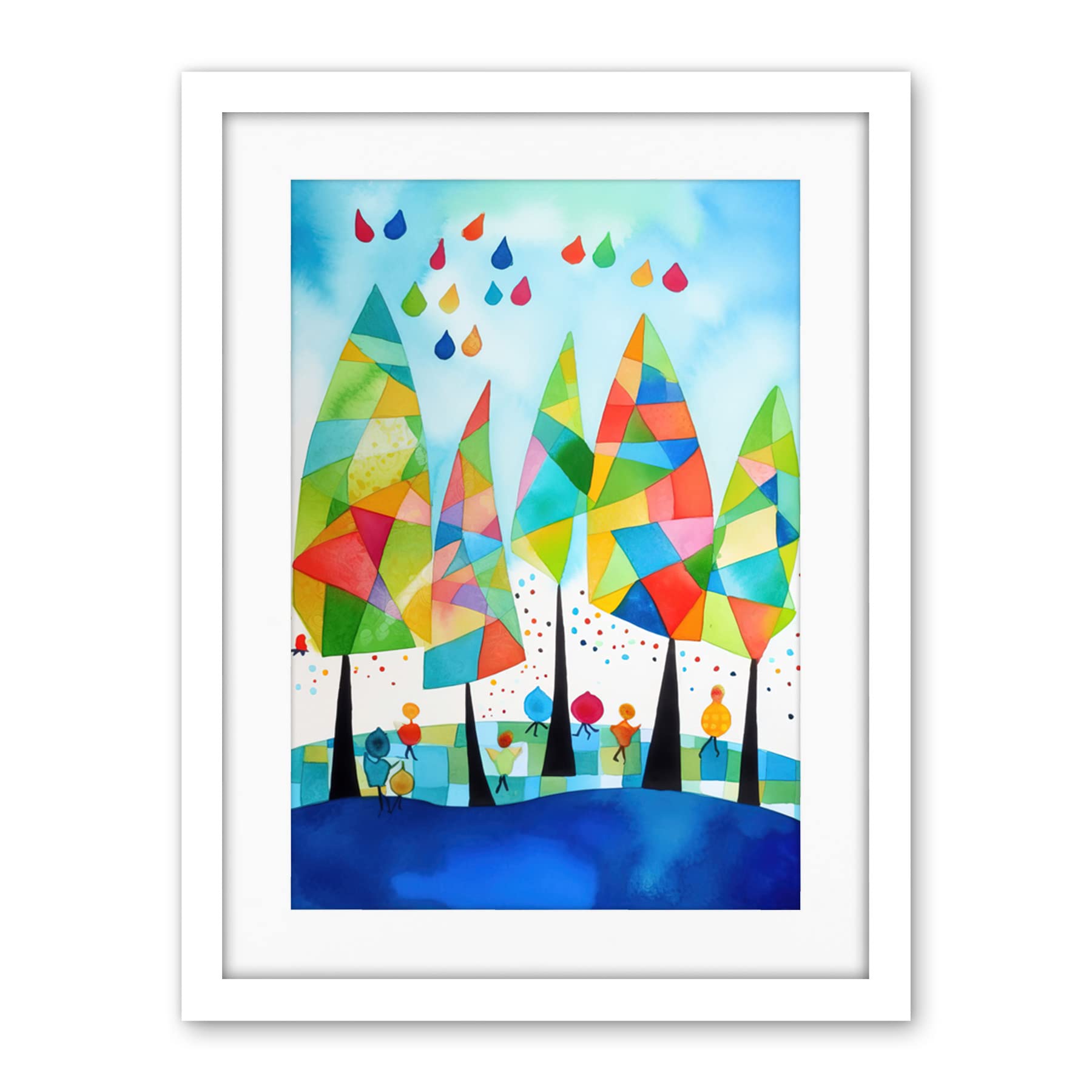 Artery8 Abstract Autumn Trees Folk Art Artwork Framed Wall Art Print 18X24 Inch