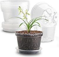 Vista 13 de Paquete de 20 macetas de 6 pulgadas, macetas de plástico gruesas para flores con 20 bandejas colectoras de agua, 20 almohadillas de malla para Rojo