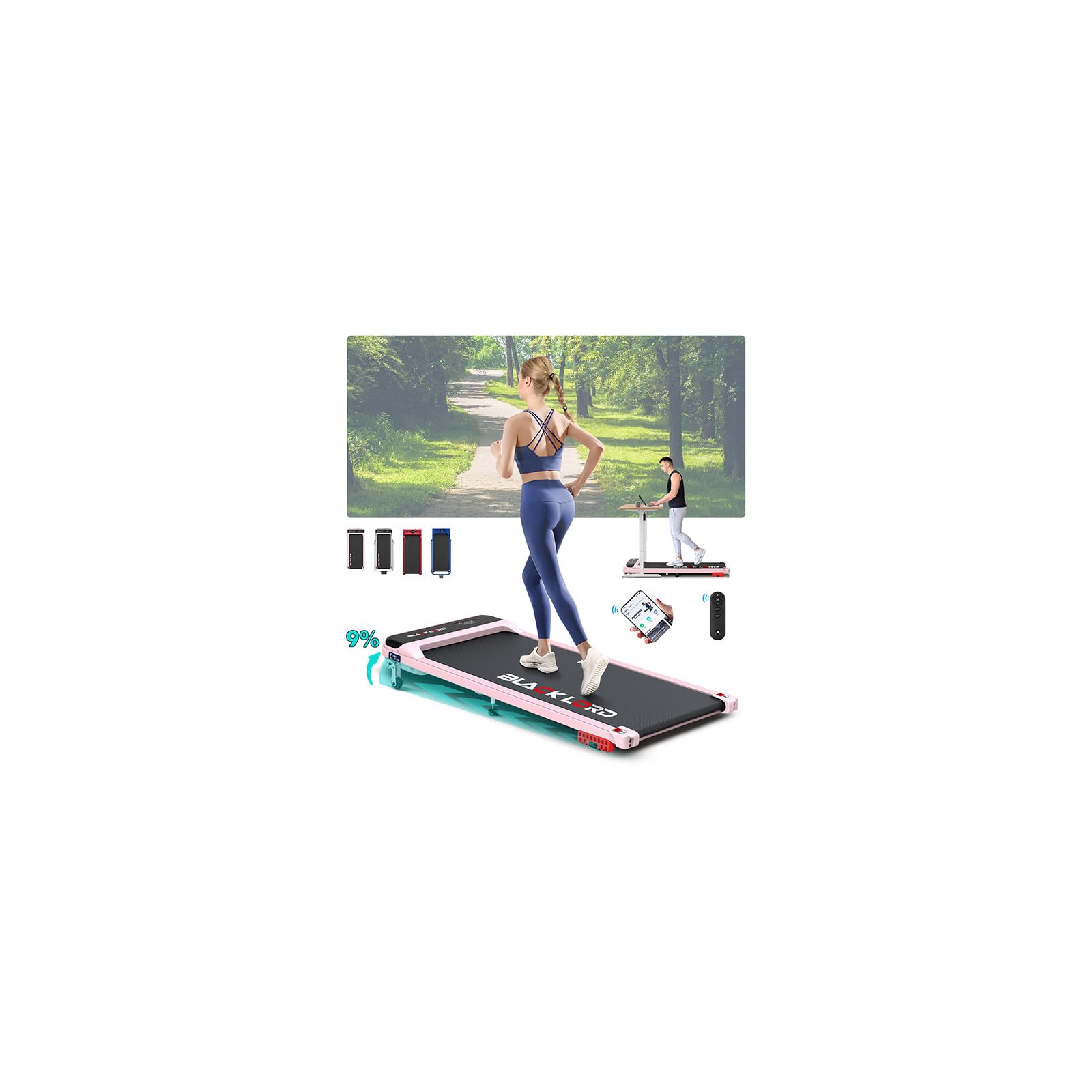 BLACK LORD Walking Pad, Treadmill for Home, Under Desk Treadmill with LED Display & Bluetooth Speaker & Wireless Control, Running Machine with 2-level Incline, 1-10KM/H, No Assembly