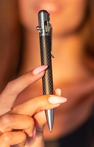 Miniatura 2 de BASTION Bolt Pen | Fibra de carbono y acero inoxidable | Cartucho de tinta extra negra de punta fina (0.020 in) para mujeres y hombres, bolígrafo de