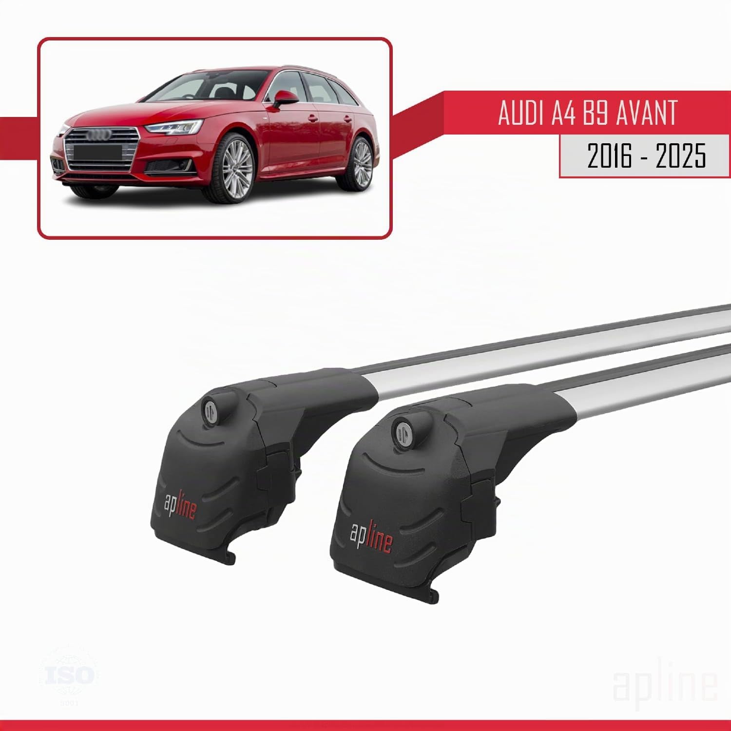 Compatible avec Audi A4 (B9) Avant 2016-2025 ACE-2 Modèle Barres de Toit Railing Porte-Bagages de Voiture Aluminium Gris 2 Barres