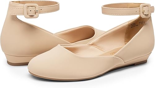 Miniatura 4 de DREAM PAIRS Zapatos planos de vestir para mujer, zapatos planos de ballet de cuña baja, punta redonda, correa al tobillo, cómodos y casuales