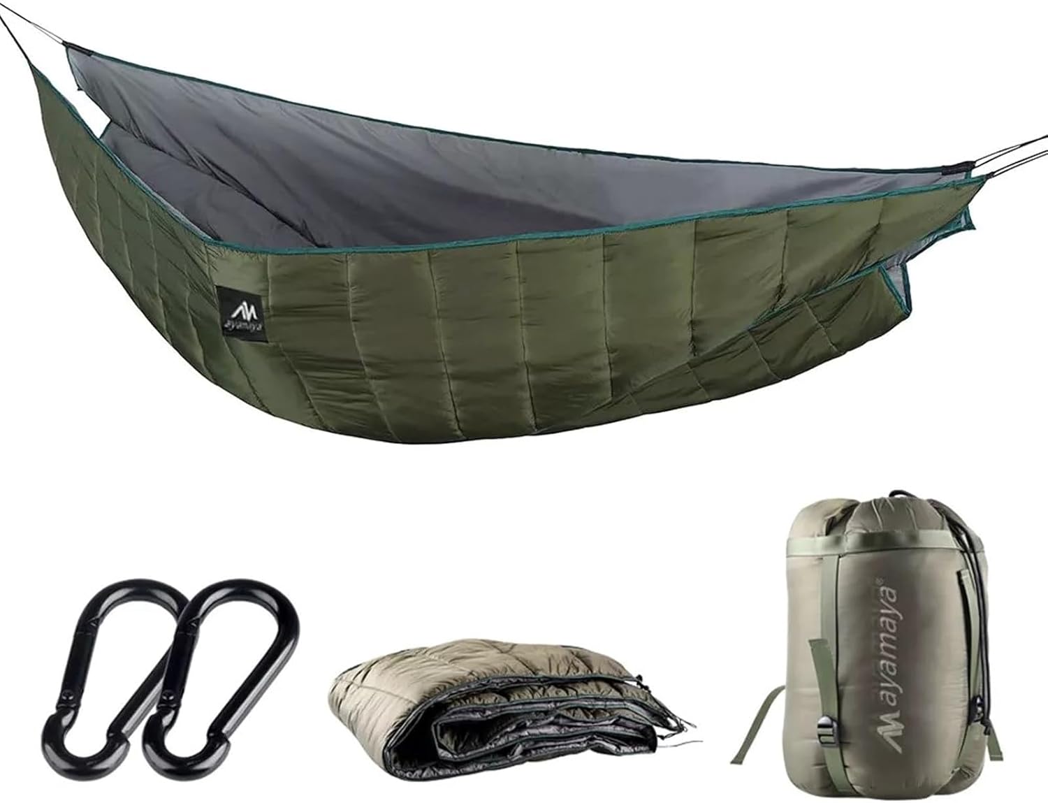 double hammock underquilt attached with straps and carabiners showing suspension system