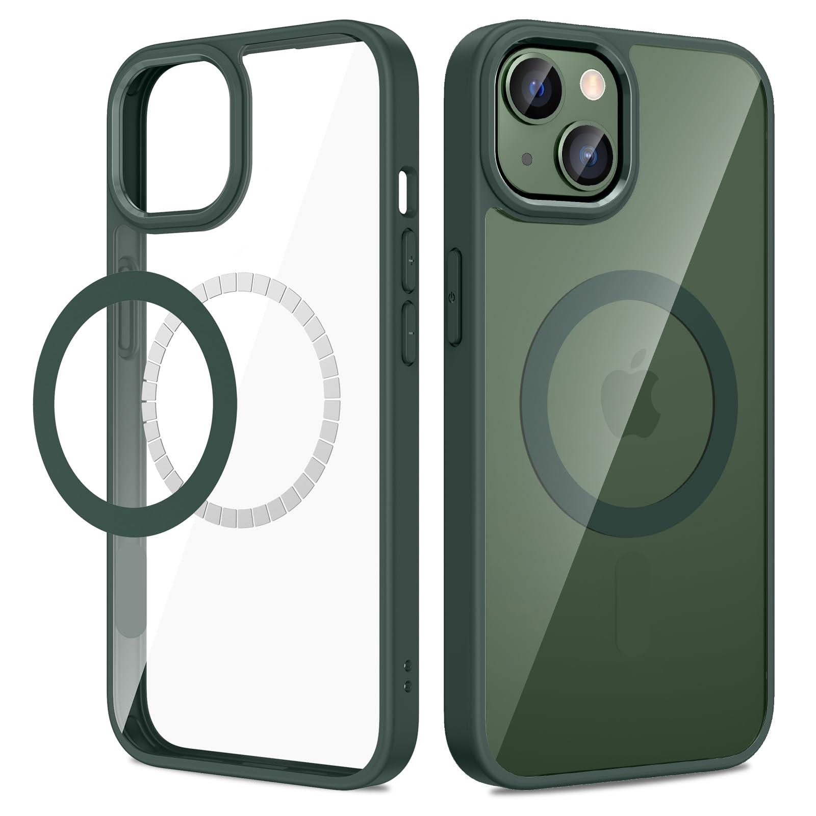 VEGO for iPhone 13 / iPhone 14 Magnetic Case, Compatible with MagSafe, Clear Hard PC Back Cover + Soft TPU Frame Slim Protective Bumper Cover - Alpine Green