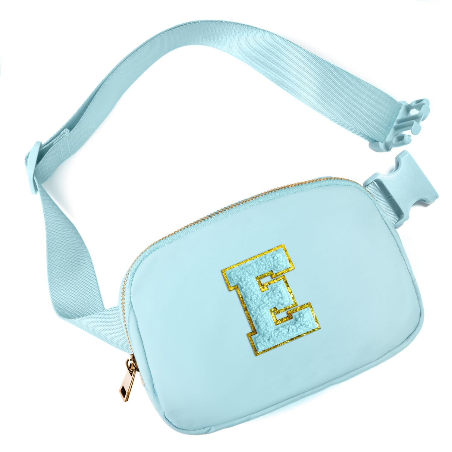 Gitus Initial Belt Bag Fanny Pack in Icing Blue with a letter patch